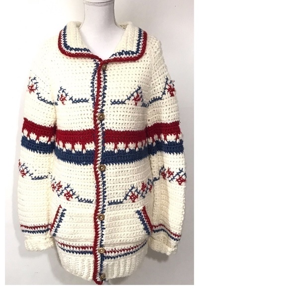 Vintage Handmade Crochet Long Cardigan 70s Style - Picture 1 of 8